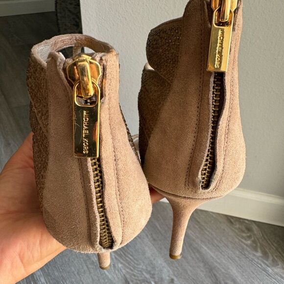 Michael Kors womens taupe sandal heel suede sparkle bling party formal Size 8.5 - Picture 8 of 9